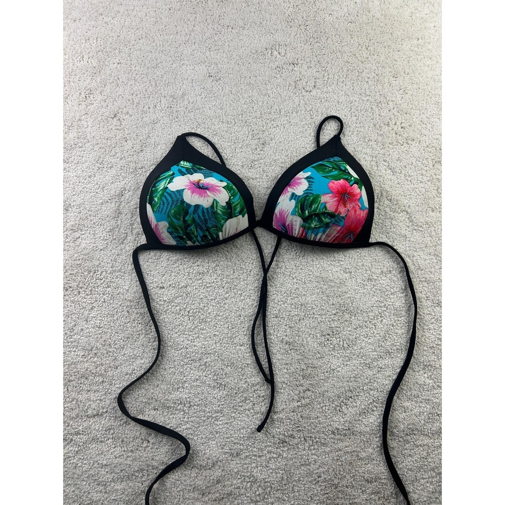 No Boundaries Bikini Top Womens Large Floral Tropical Print Tie Swim Multi 11-13